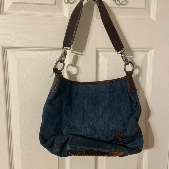 Brighton Floral Embroidered Denim Shoulder Bag - Picture 2 of 9